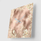 細いChampaigneの金色やし自由章の葉の金属の赤面 スクエア壁時計 (傾斜)