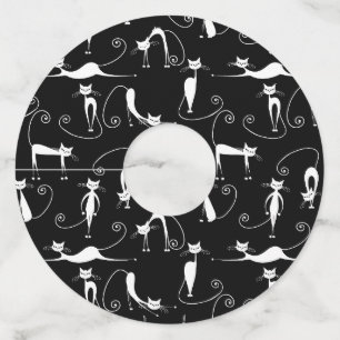 細お洒落い白猫の柄 ワイングラスタグ