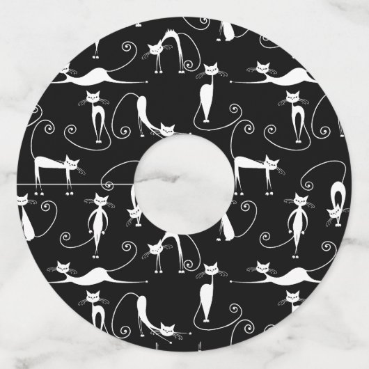 細お洒落い白猫の柄 ワイングラスタグ (正面)