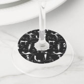 細お洒落い白猫の柄 ワイングラスタグ (クローズアップ)