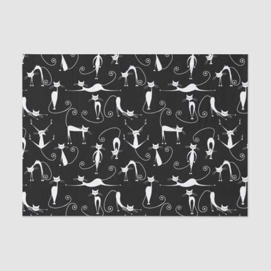 細お洒落い白猫の柄 薄葉紙 (正面)