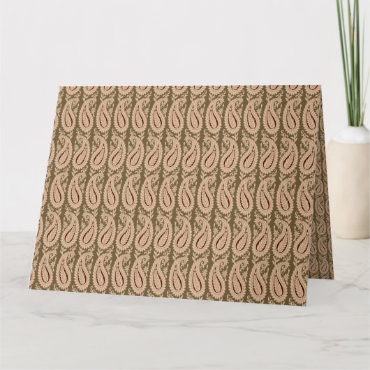 細かいモチーフ模様を描いた茶色のラグ カード (正面)