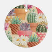 細かい吸汁性とサボテンのシームレスなパターン。 ガラスオーナメント (裏面)