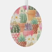 細かい吸汁性とサボテンのシームレスなパターン。 ガラスオーナメント (正面右)