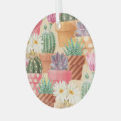 細かい吸汁性とサボテンのシームレスなパターン。 ガラスオーナメント (正面左)