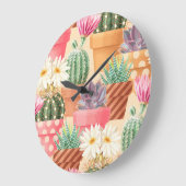 細かい吸汁性とサボテンのシームレスなパターン。 ラージ壁時計 (傾斜)
