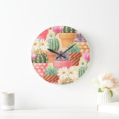 細かい吸汁性とサボテンのシームレスなパターン。 ラージ壁時計 (ホーム)