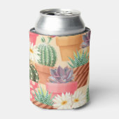 細かい吸汁性とサボテンのシームレスなパターン。 缶クーラー (缶正面)