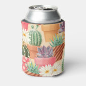 細かい吸汁性とサボテンのシームレスなパターン。 缶クーラー (缶裏面)