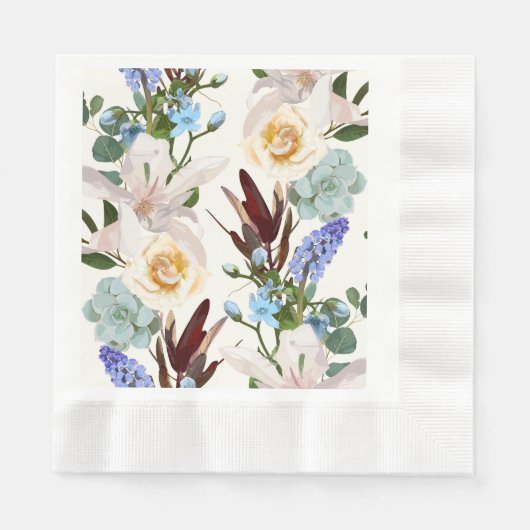 細かい手描きの花のシームレスなパターン。 縁ありランチョンナプキン (正面)