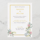 細かく繁栄した結婚式招待状と金ゴールド 箔招待状 (正面)