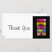 細くしますカード-ピンク及び黄色いマクロ花をありがとう サンキューカード (正面/裏面)