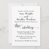 細エレガントかなタイポグラフィ、黒の白結婚色 招待状 (正面)