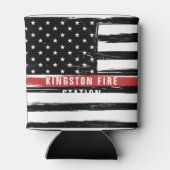 細グランジ赤線消防署のフラグ名 缶クーラー (裏面)