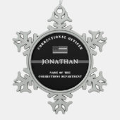 細パーソナライズされた銀線矯正官 スノーフレークピューターオーナメント (正面)