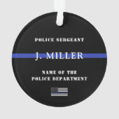 細パーソナライズされた青ライン旗警察官 オーナメント (裏面)