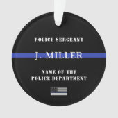 細パーソナライズされた青ライン旗警察官 オーナメント (正面)