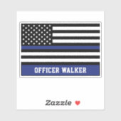 細パーソナライズされた青ライン旗警察官 シール (シート)