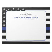 細パーソナライズされた青ライン旗警察官 ノートパッド (正面)