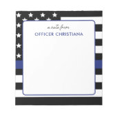 細パーソナライズされた青ライン旗警察官 ノートパッド (正面)