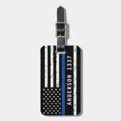 細パーソナライズされた青ライン旗警察官 ラゲッジタグ (正面縦)