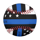 細モダン青の線パーソナライズされた警官 野球ボール (裏面)