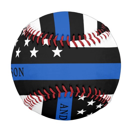 細モダン青の線パーソナライズされた警官 野球ボール (正面)