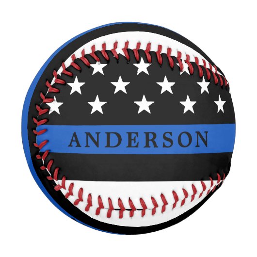 細モダン青の線パーソナライズされた警官 野球ボール (正面左)