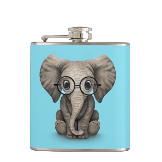 細字用レンズを持つかわいいベビー象の子牛 フラスク (正面)