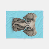 細字用レンズを持つかわいいベビー象の子牛 フリースブランケット (正面(横))