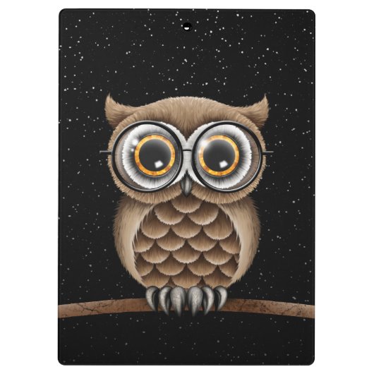 細字用レンズ及び星を持つブラウンのかわいく柔らかいフクロウ クリップボード (裏面)
