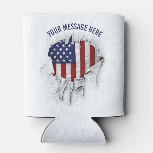 細断され、裂かれ、引き裂かれた米国国旗のクーラーボックス 缶クーラー (裏面)