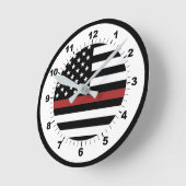 細赤線消防士旗消防署 ラウンド壁時計 (傾斜)