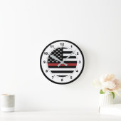 細赤線消防士旗消防署 ラウンド壁時計 (ホーム)