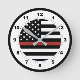 細赤線消防士旗消防署 ラウンド壁時計