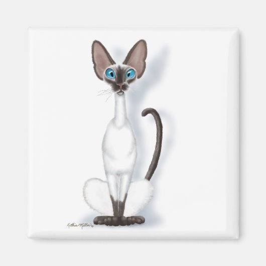 細身で個性的なシャム猫のキャラクター マグネット (正面)