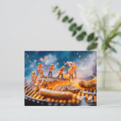 細身の労働者がソーセージとポークチョップを焼く シーズンポストカード (スタンド正面)