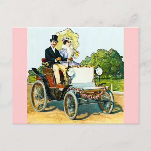 紳士と彼の女性が車で行く – ヴィンテージ ポストカード (正面)