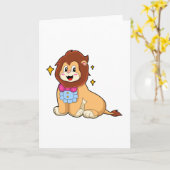 紳士のライオンのイラスト（ネクタイあり） カード (黄色い花)