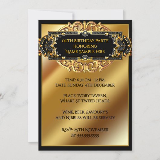 紳士ハットケインウイスキー金ゴールドブラック誕生日 招待状 (裏面)