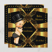 紳士ベビーシャワー金ゴールドボーイトファットブロンド 招待状 (正面/裏面)