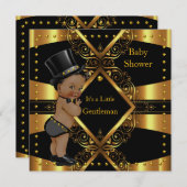 紳士ベビーシャワー金ゴールドボーイトファートエスニック 招待状 (正面/裏面)