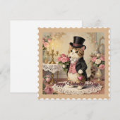 紳士帽の猫 – ヴィンテージ バレンタインデーのカード シーズンカード (正面/裏面)