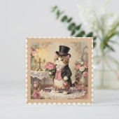 紳士帽の猫 – ヴィンテージ バレンタインデーのカード シーズンカード (スタンド正面)