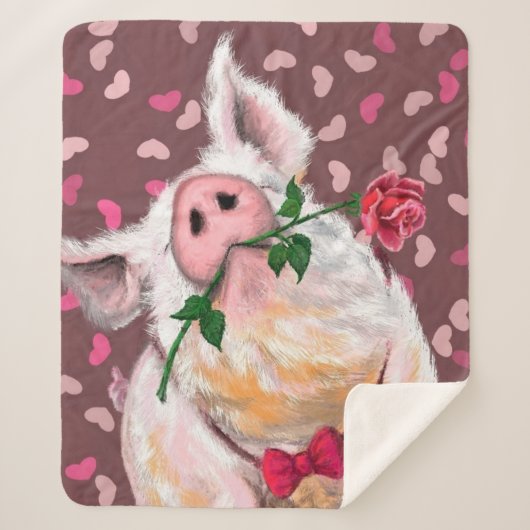 紳士豚おもしろい付きシェルパ毛布 シェルパブランケット (正面)