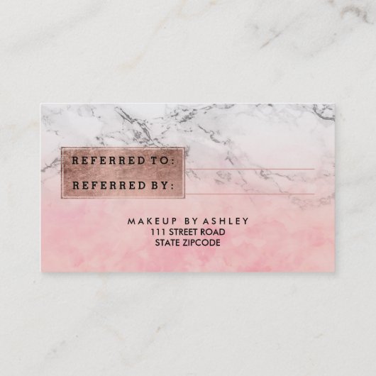 紹介のばら色の金ゴールドのタイポグラフィの水彩画の大理石 紹介カード (裏面)