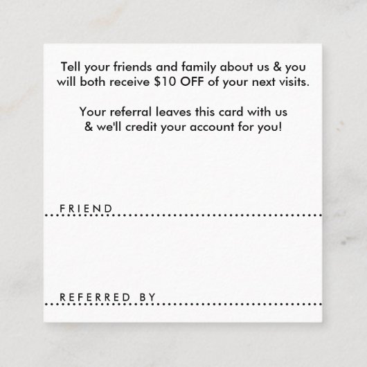 紹介のサロンは正方形を切ります 紹介カード (裏面)