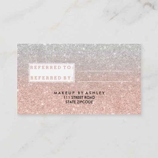紹介のタイポグラフィのばら色の金ゴールドの銀のグリッター 紹介カード (裏面)