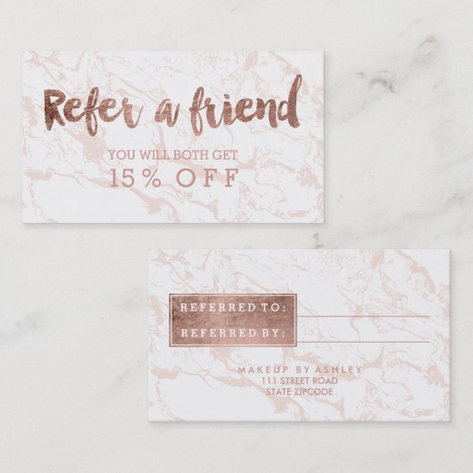 紹介のモダンのばら色の金ゴールドのタイポグラフィのピンクの大理石 紹介カード (正面/裏面)