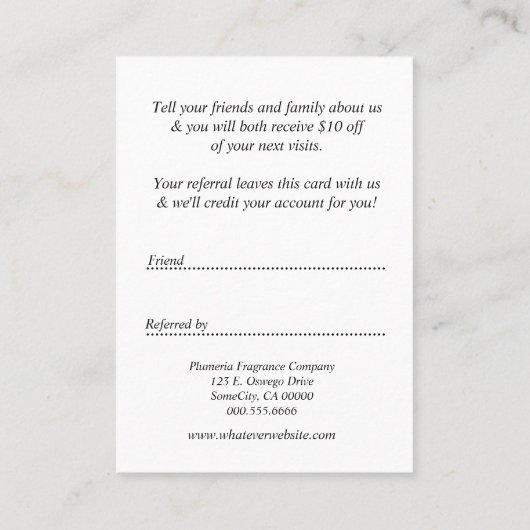 紹介はヴィンテージのピンクのプルメリア感謝していしています 紹介カード (裏面)